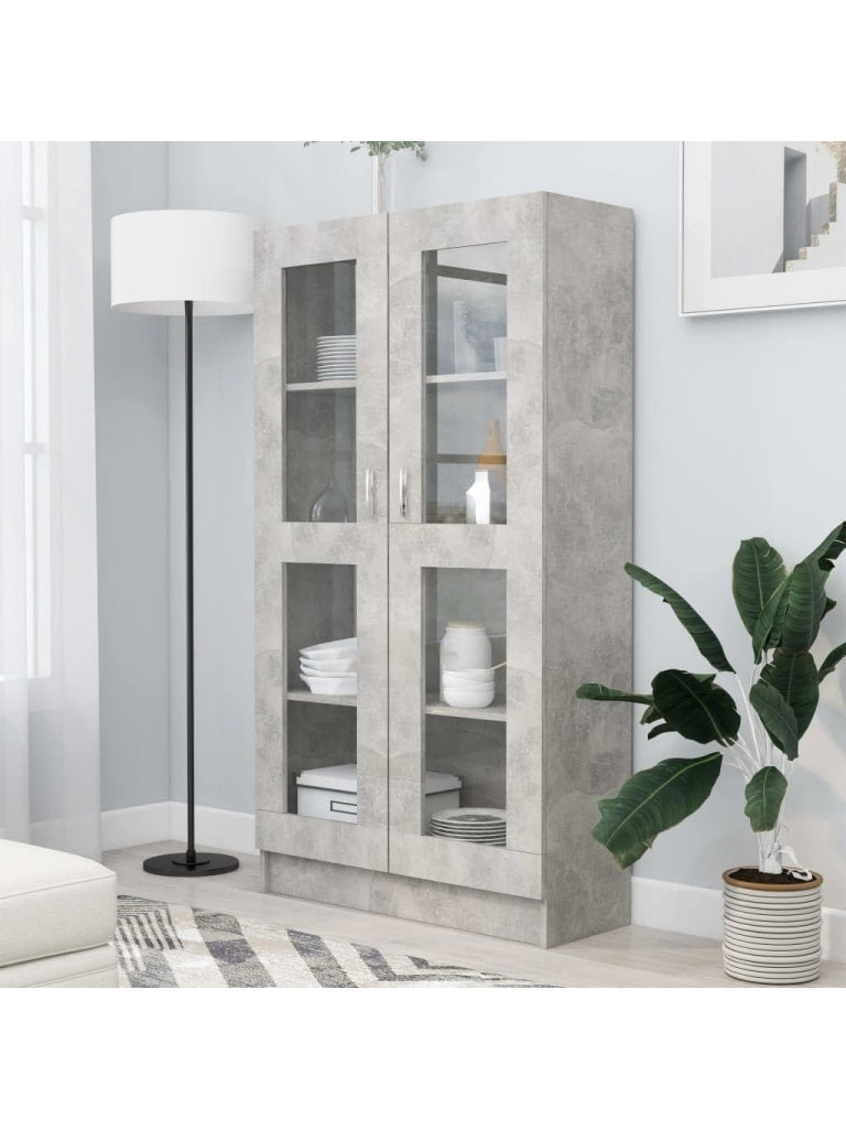 Bucherregal mit Vitrine in Betongrau 82,5 x 30,5 x 150 cm fur Wohnzimmer Schlafzimmer Flur und Arbeitszimmer