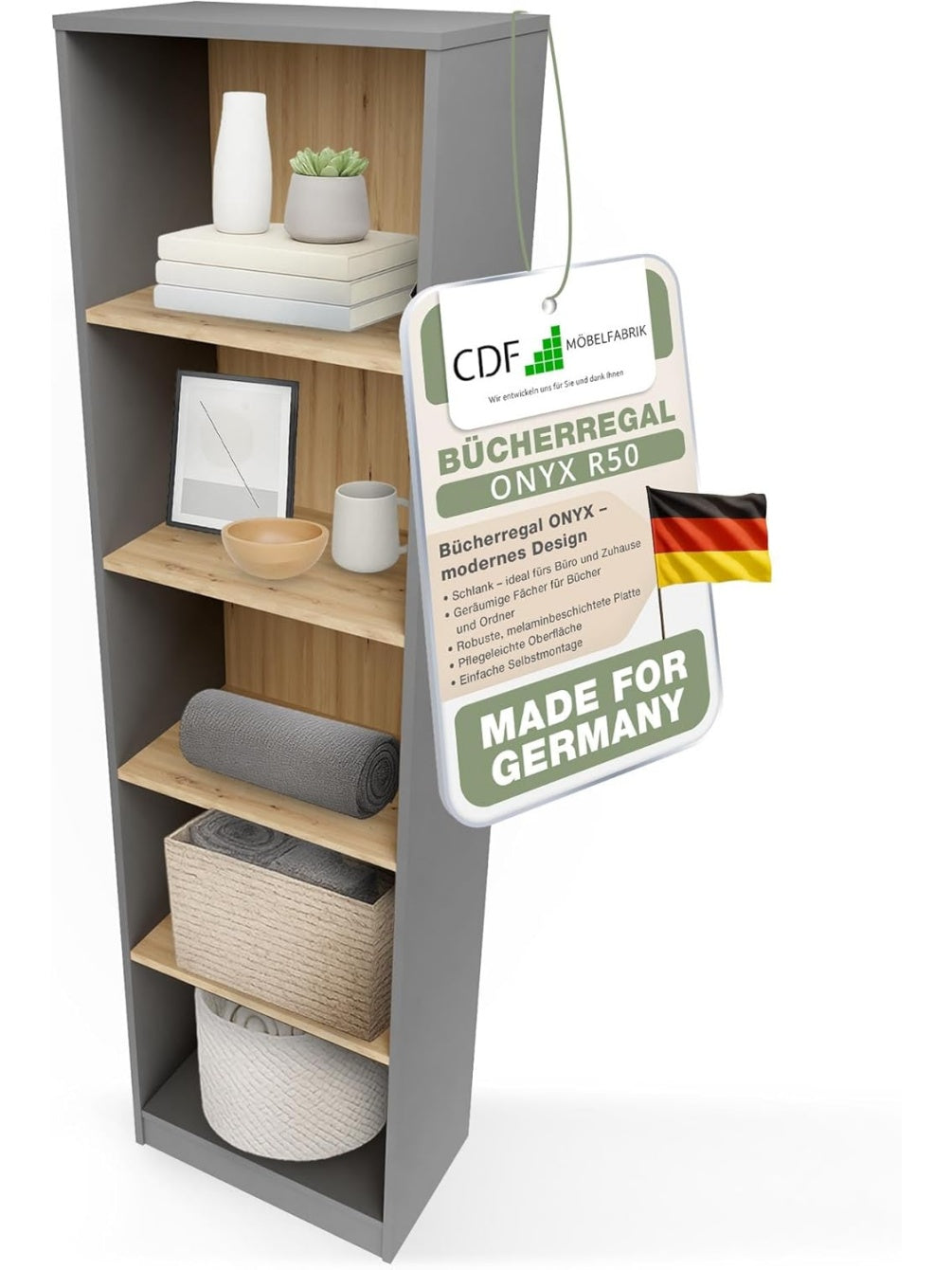 Bucherregal fur Ordner und Dokumente in Anthrazit und Artisan Eiche