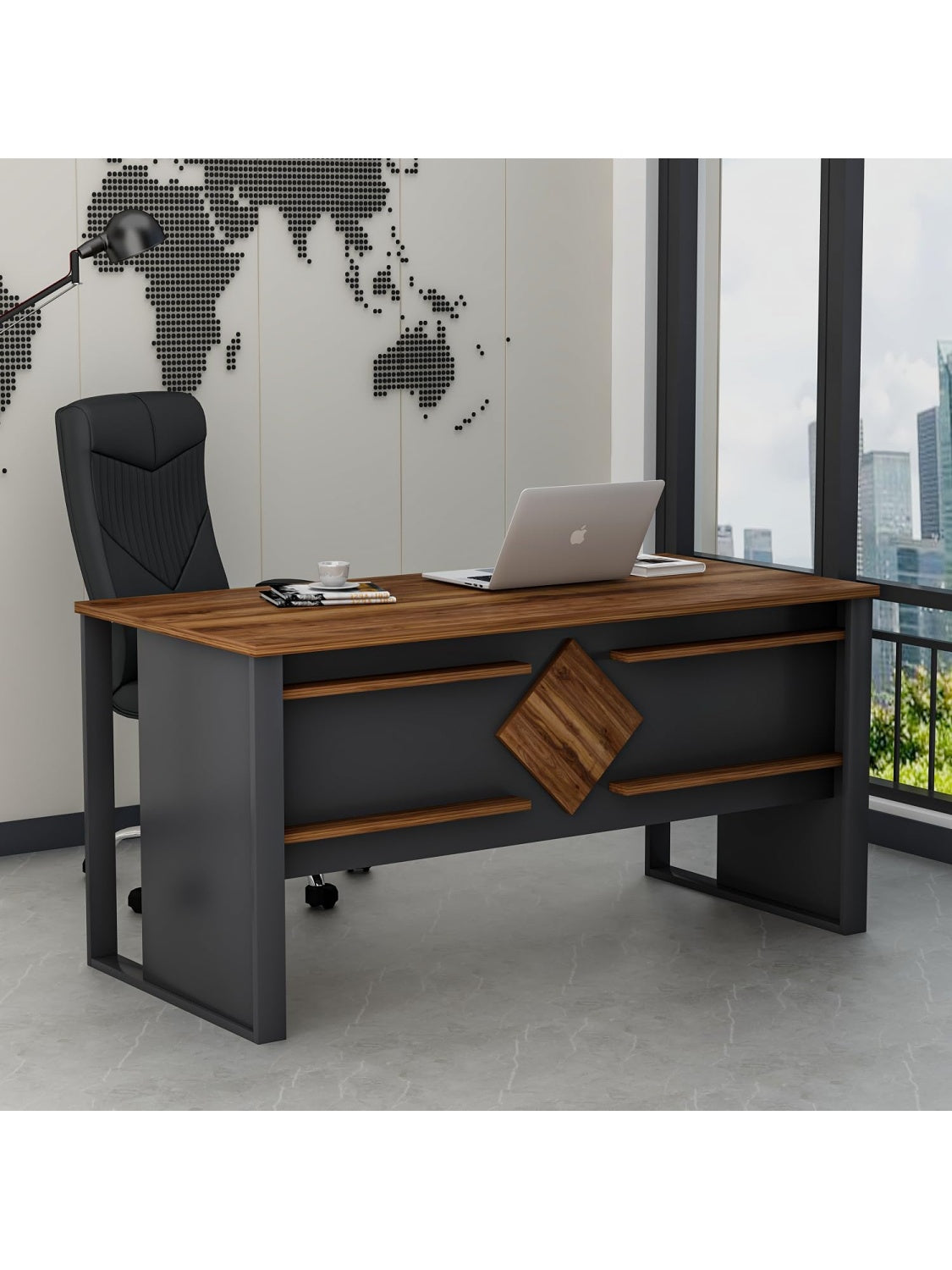 Moderner Burotisch 150 x 72 x 75,6 cm in Anthrazit und Eiche fur Homeoffice und Arbeitszimmer