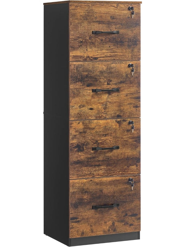 Aktenschrank mit vier abschliessbaren Schubladen und Hangeregister in Vintage Braun