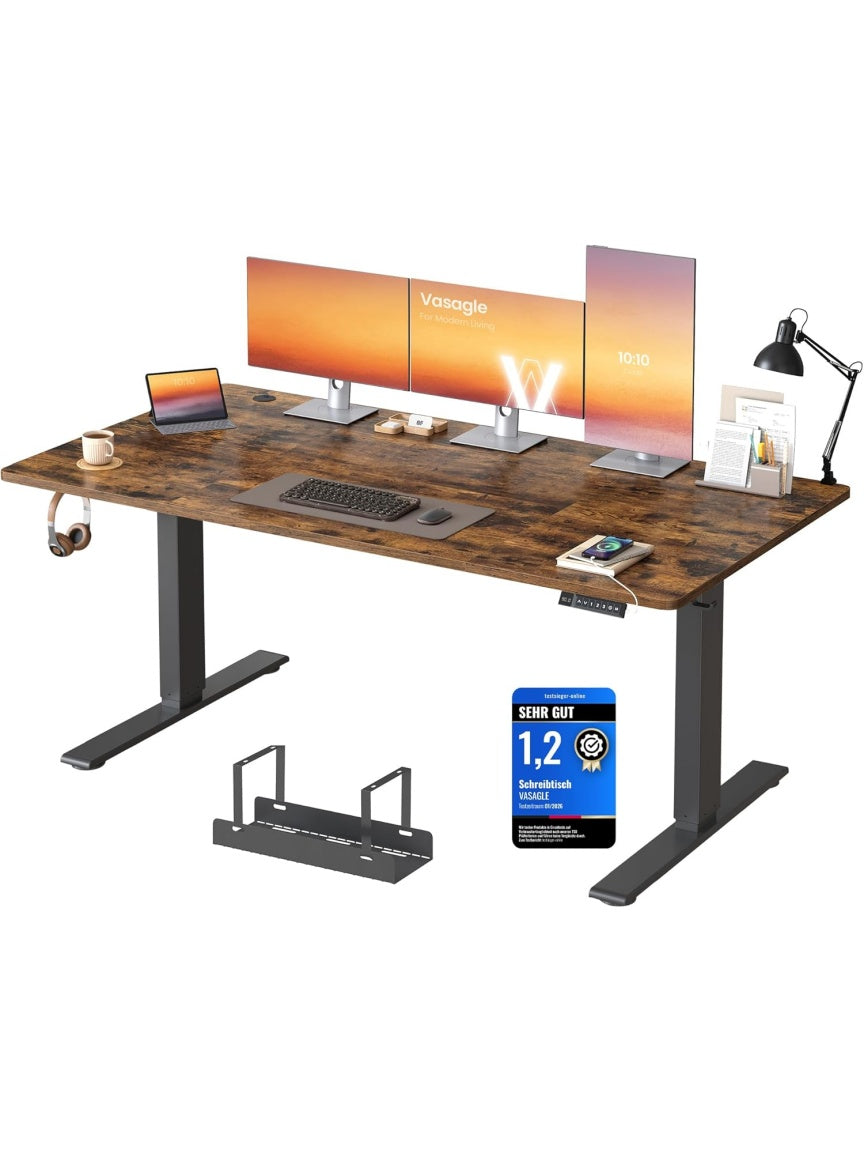 Hohenverstellbarer Schreibtisch 160 x 80 cm mit USB C Anschluss und drei Speicherpositionen