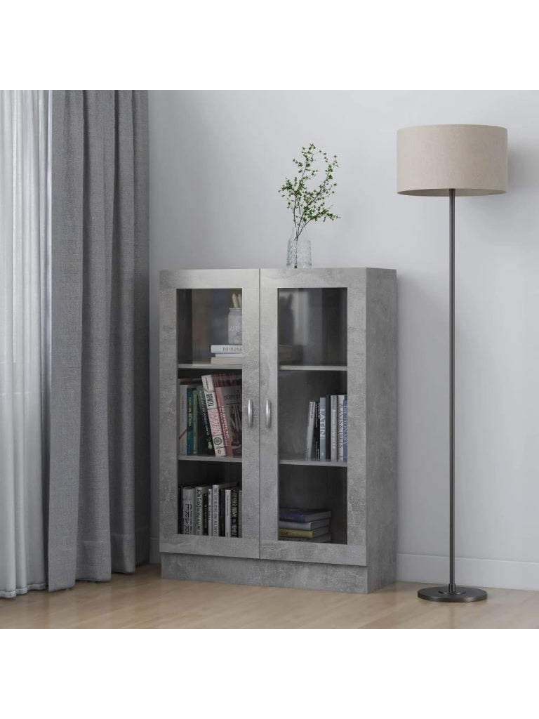 Bucherregal mit Vitrine in Betongrau 82,5 x 30,5 x 115 cm fur Wohnzimmer Flur Schlafzimmer und Arbeitszimmer