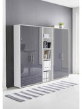 Schrankwand mit abschliessbarem Aktenschrank und Regalen in Weiss und Anthrazit Hochglanz