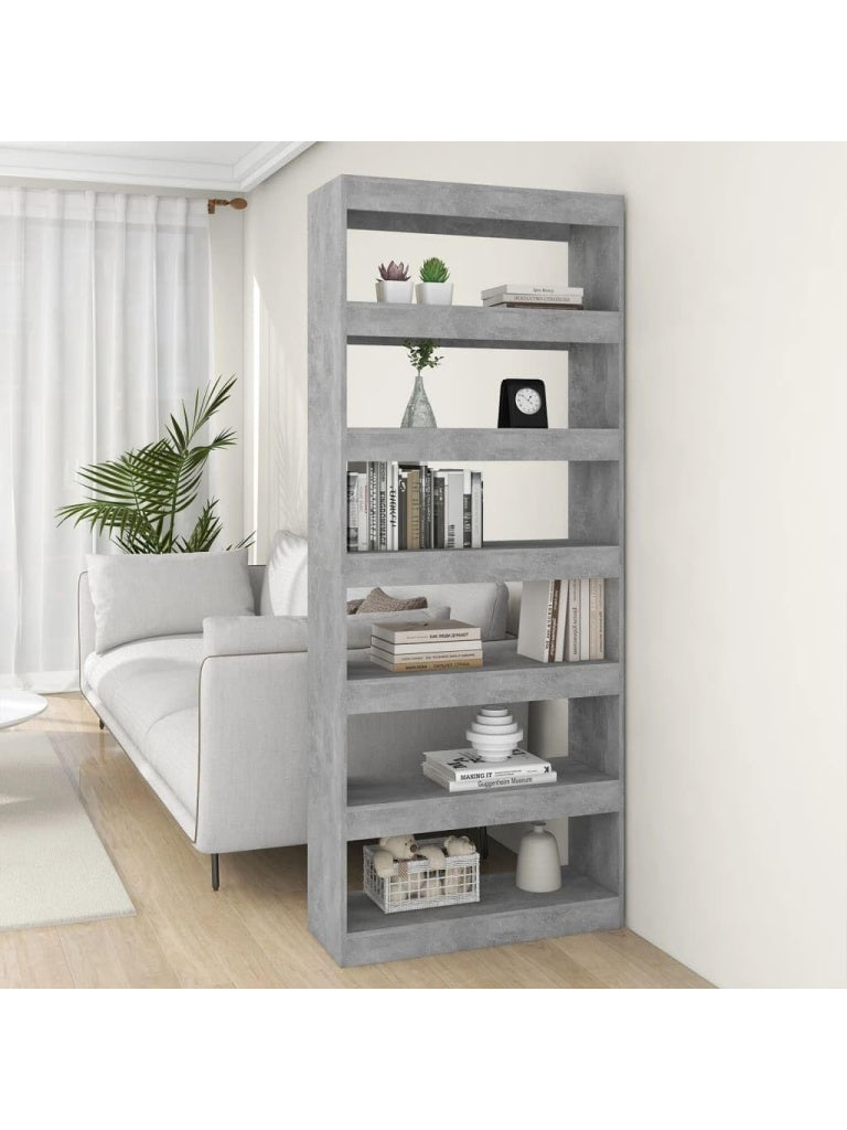 Grosses Bucherregal in Zementgrau 80 x 30 x 198 cm mit vielseitigen Ablagefachern fur Wohnzimmer und Arbeitszimmer