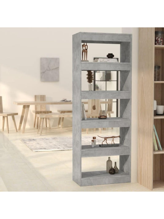 Bucherregal in Betongrau 60 x 30 x 166 cm mit vielseitigen Ablagefachern fur Bucher Dekoration und Wohnaccessoires