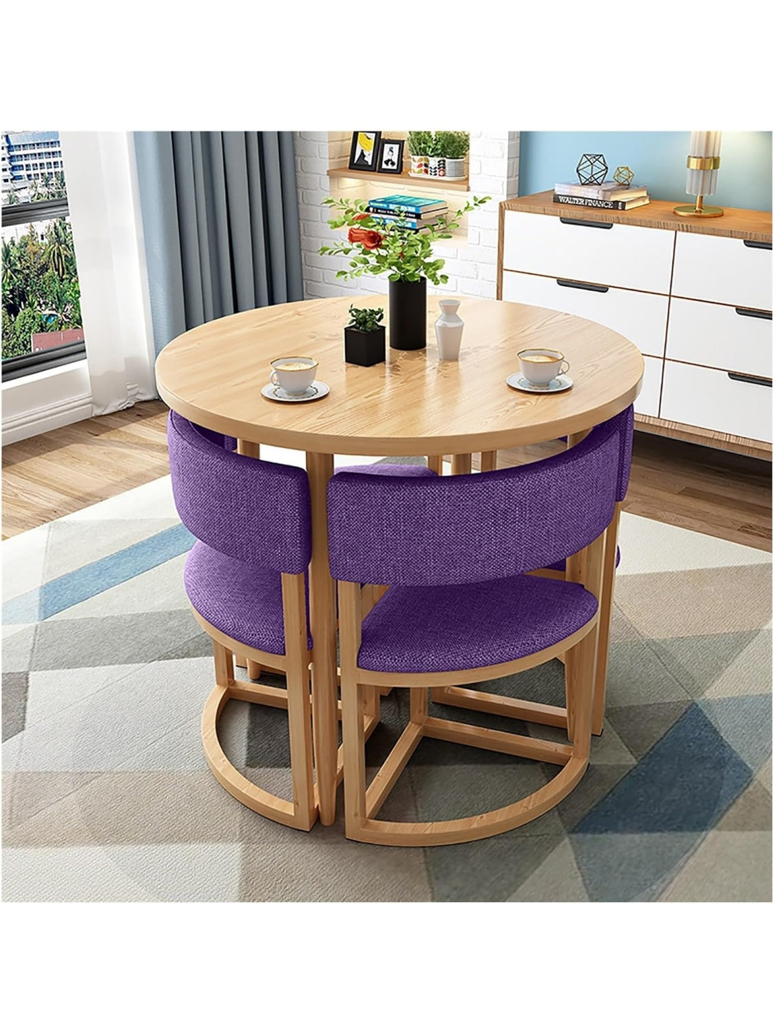 Esstisch Set fur vier Personen mit modernem Design fur Kuche Buro Wohnzimmer und Besprechungsraum in Violett
